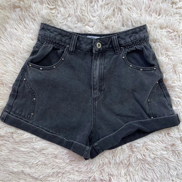 Tiger mist denim studded mini shorts high waist washed black size S - Picture 1 of 7